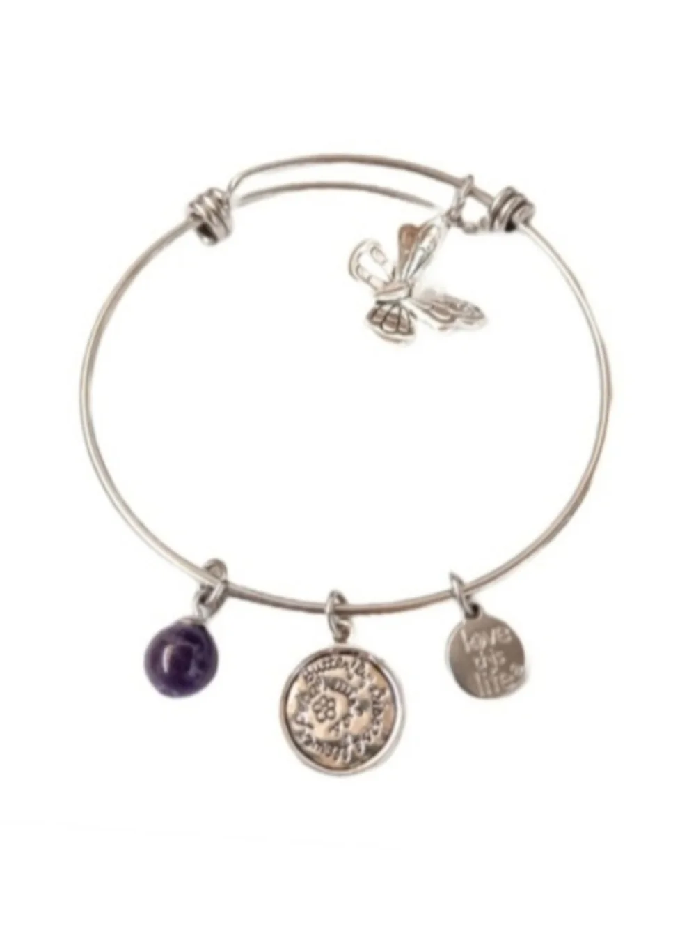 Love This Life Butterfly Charm Bangle Bracelet | EUC | Stainless Steel